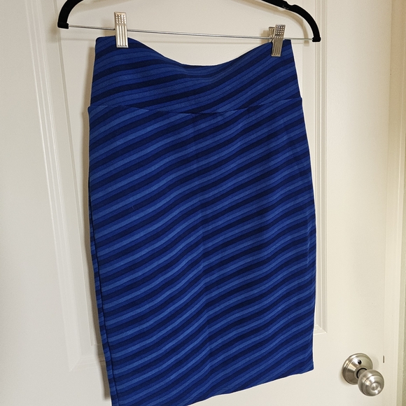 LuLaRoe Blue and Black Striped Pencil Skirt - Picture 3 of 3